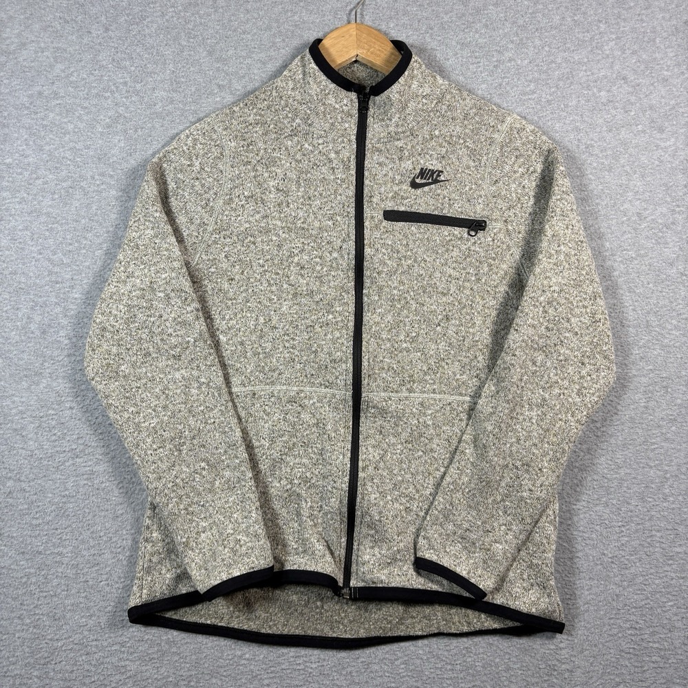 Nike Women's Fleece Full Zip Jacket Grey Knit Mock Neck Pocket L 914396-325